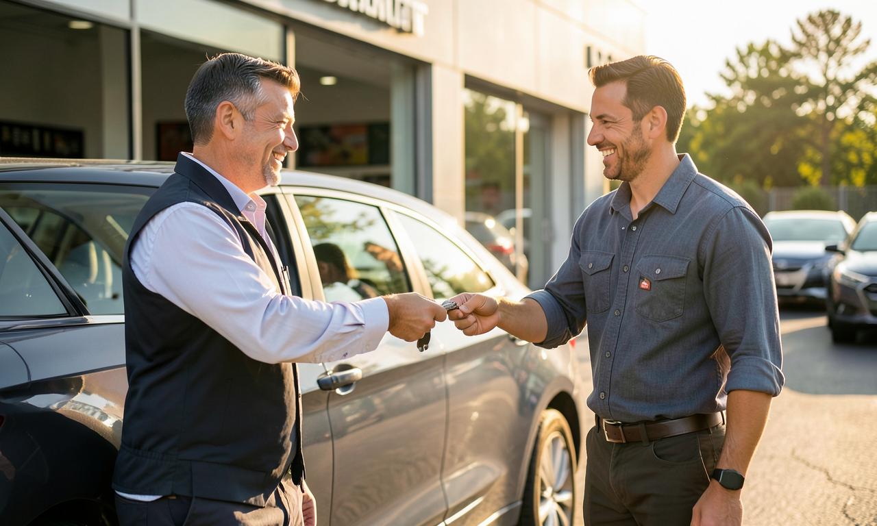A customer receiving the keys to a vehicle
