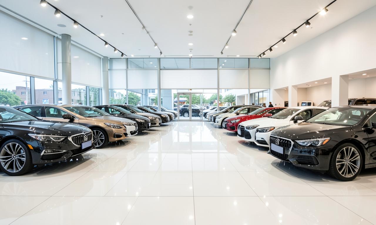 Cars displayed in the dealership showroom